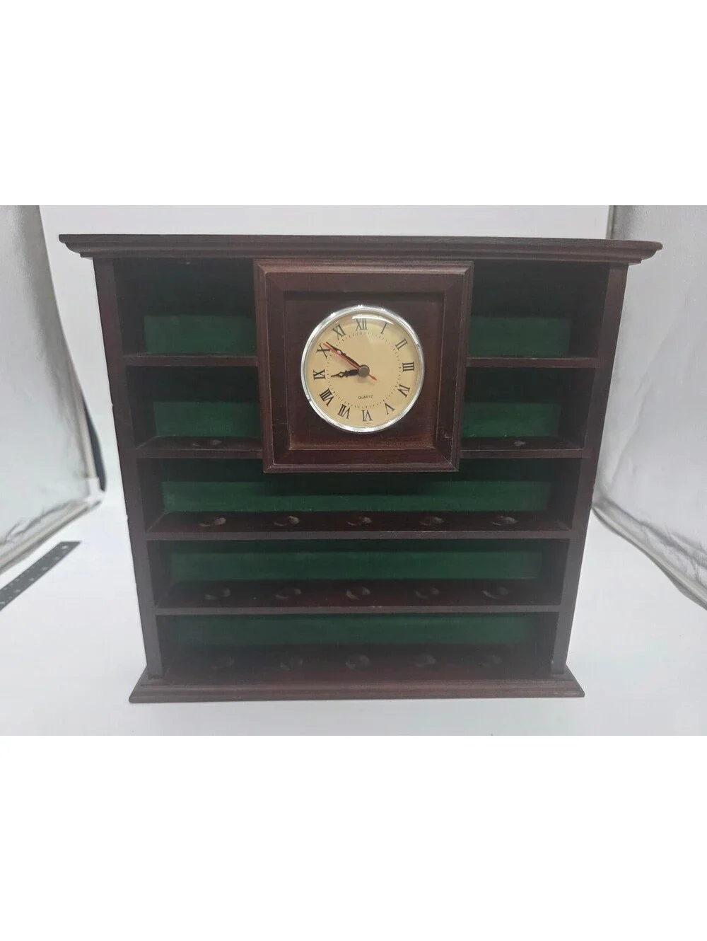 Vintage Wooden Wall Clock with Multi-Shelf Display